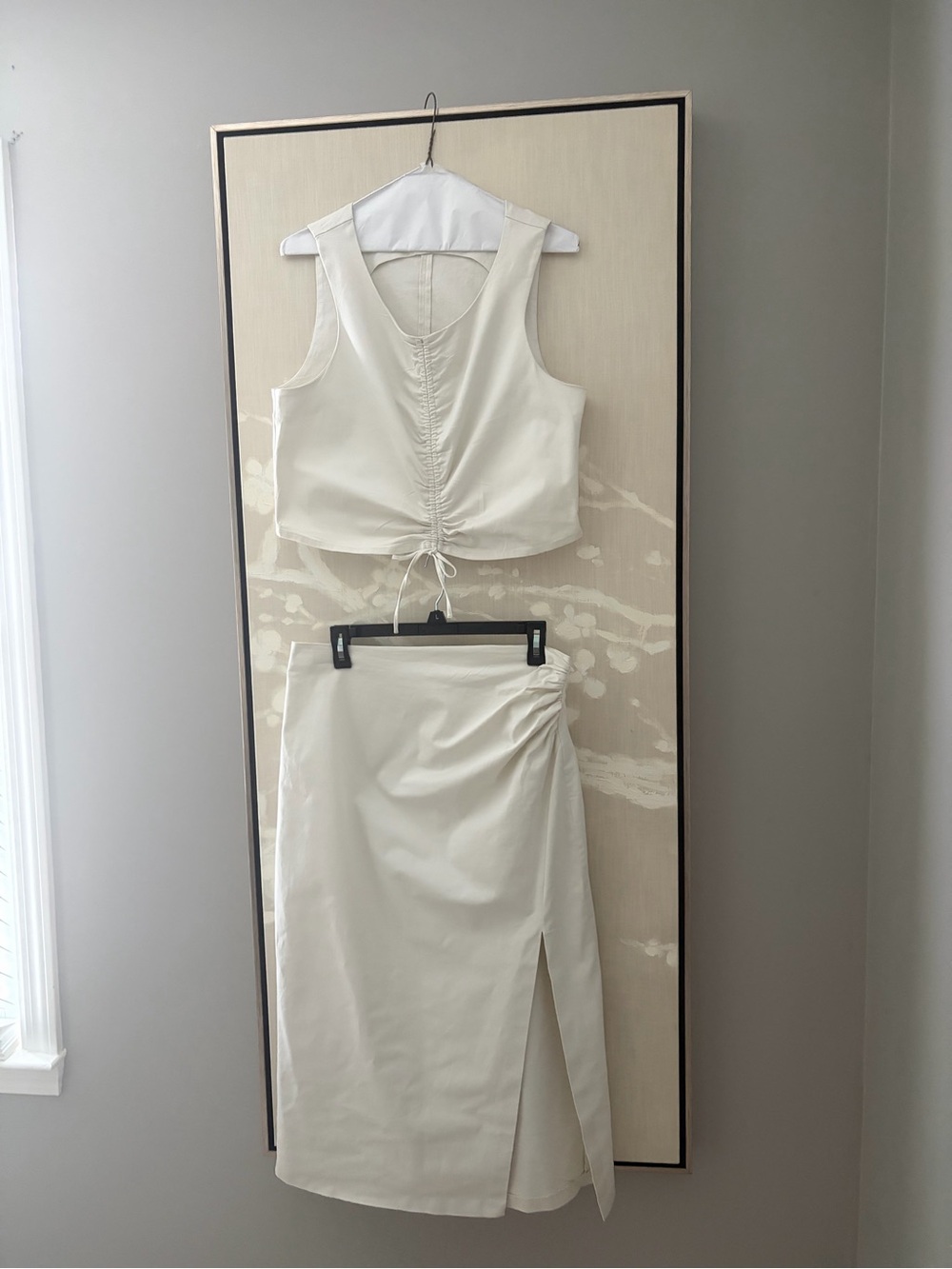 DKNY Cream Ruched Drawstring top & Midi Skirt Set